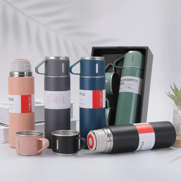 Vacuum Flask Set Termo 500ml Con 3 Tazas Acero Inoxidable